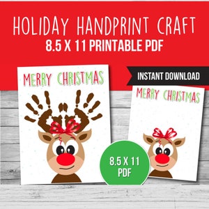 Reindeer Handprint Craft Keepsake, Christmas Handprint Footprint Craft, Christmas Activity Keepsake Craft, Toddler Kids Baby Printable PDF