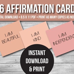 Affirmation Cards Printable PDF, 36 Affirmation Cards for Women, Mindfulness Affirmations, Printable Gift
