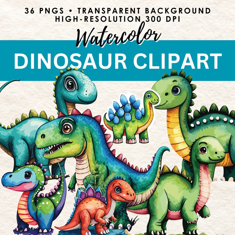 Watercolor Dinosaurs Clipart Bundle (PNG) - Etsy
