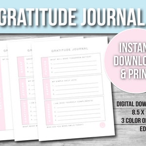 Diario digital de gratitud, diario imprimible, planificador diario de mindfulness (PDF)