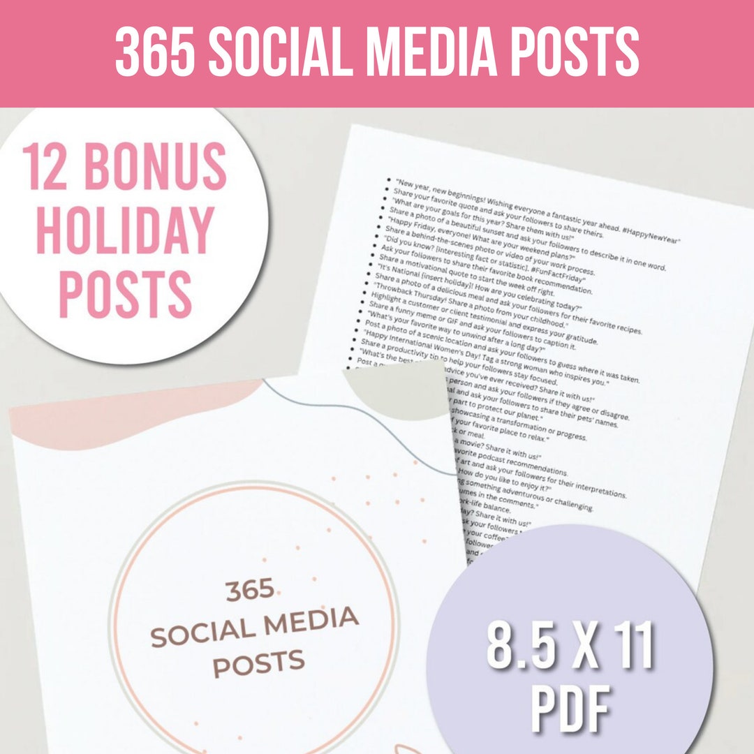 Social Media Post Ideas Guide: 365+ Content Prompts (PDF) - Etsy