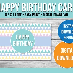 Printable Birthday Card, Happy Birthday, Digital Download, Digital Birthday Card Printable PDF