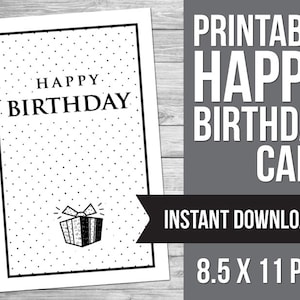 Carte d'anniversaire imprimable - Téléchargement numérique noir et blanc, carte d'anniversaire professionnelle, PDF simple à imprimer et à plier, carte d'anniversaire instantanée