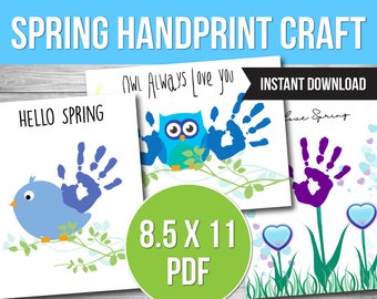 Manualidad de primavera con huellas de manos: Arte imprimible para niños (Descarga PDF)