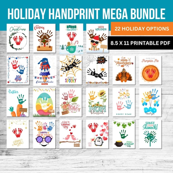 Holiday Handprint Art BUNDLE, Handprint Art, Footprint Craft, Baby Handprint Kit, 5 Minute Crafts