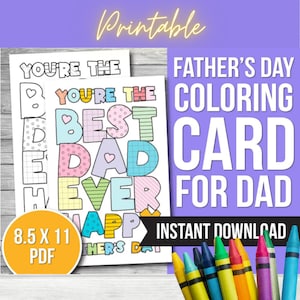 Cartão de Dia dos Pais para impressão, presente de dia dos pais, cartão para colorir PDF, presente DIY para o pai, cartão para impressão