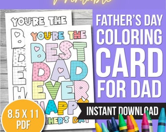 Printable Fathers Day Card, Fathers Day Gift, Coloring Card PDF, DIY Gift for Dad, Printable Card