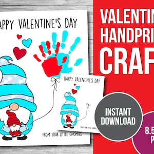 Valentines Day Handprint Art, DIY Gift, Valentine Gnome, Baby Handprint Kit, Printable Craft for Kids