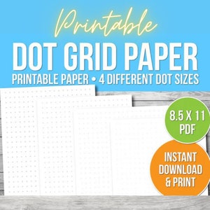 May include: Four sheets of printable dot grid paper in different dot sizes. The paper is 8.5 inches by 11 inches and is available as a PDF download.