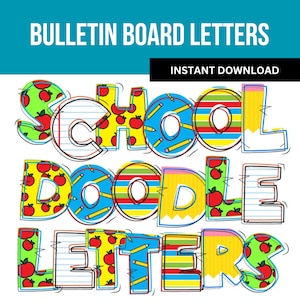 Alpha Doodle Letters,Back to School Doodle Alphabet, Bulletin Board Letters, Classroom Decor Font, School Doodle Letters Printable PNG