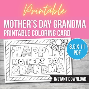 Tarjeta imprimible para el Día de la Madre, Abuela, Colorea tu propia tarjeta para colorear, Abuela, Regalo para la abuela