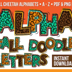 Classroom Bulletin Board Cheetah Doodle Letters, Alpha Bundle, Classroom Decor Cheetah Font PNG, Alpha Font, Alphabet Letters Printable PDF