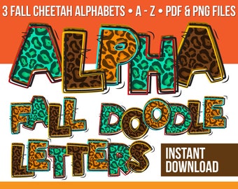 Classroom Bulletin Board Cheetah Doodle Letters, Alpha Bundle, Classroom Decor Cheetah Font PNG, Alpha Font, Alphabet Letters Printable PDF