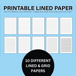 Lot de papiers lignés imprimables au format PDF, papier à règle large, papier ligné, téléchargement imprimable