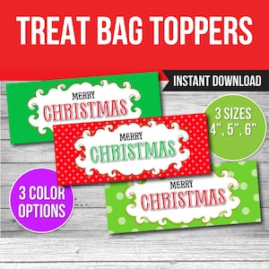 Merry Christmas Santa Cookie Bag Topper, Christmas Treat Bag Toppers, Printable Christmas Cookie Bag Topper, Candy Cane Topper, Bag Toppers