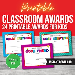 24 Classroom Award Certificates, School Awards, Printable Awards, Student Awards, Student Certificates