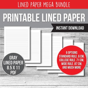Printable Paper, Digital Paper, Lined Paper, Ruled Paper, Note Taking, Digital Download, Wide Rule College Rule, Printable Notebook Paper