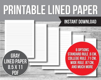 Gray Lined Paper: Standard, College, Wide Rule