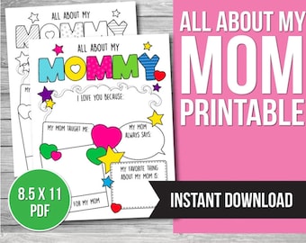 Manualidad imprimible "Todo sobre mi mamá" para el Día de la Madre (PDF)