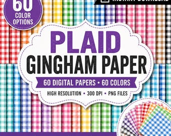 Gingham Digital Papers: 60 Gingham Patterns PNGs, Plaid Digital Paper, Seamless Patterns, Picnic, bright, pastel, Scrapbook Paper