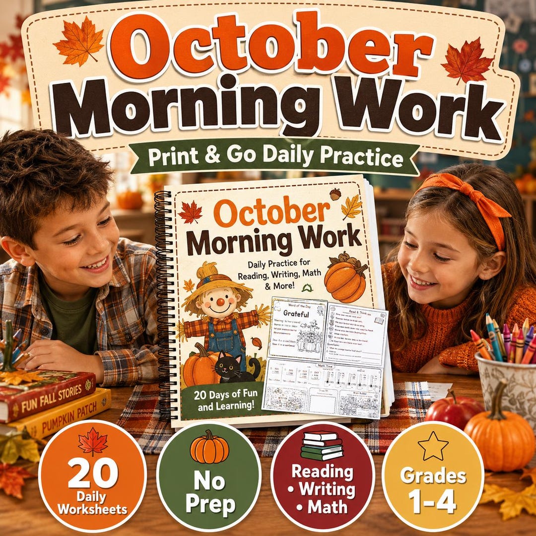 Daily Math Caligraphy October Morning Work | 20 No Prep Daily Worksheets | Fall Literacy ...