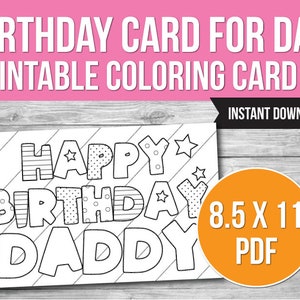 Happy Birthday Daddy, Coloring Card, Printable Birthday Card for Dad ...
