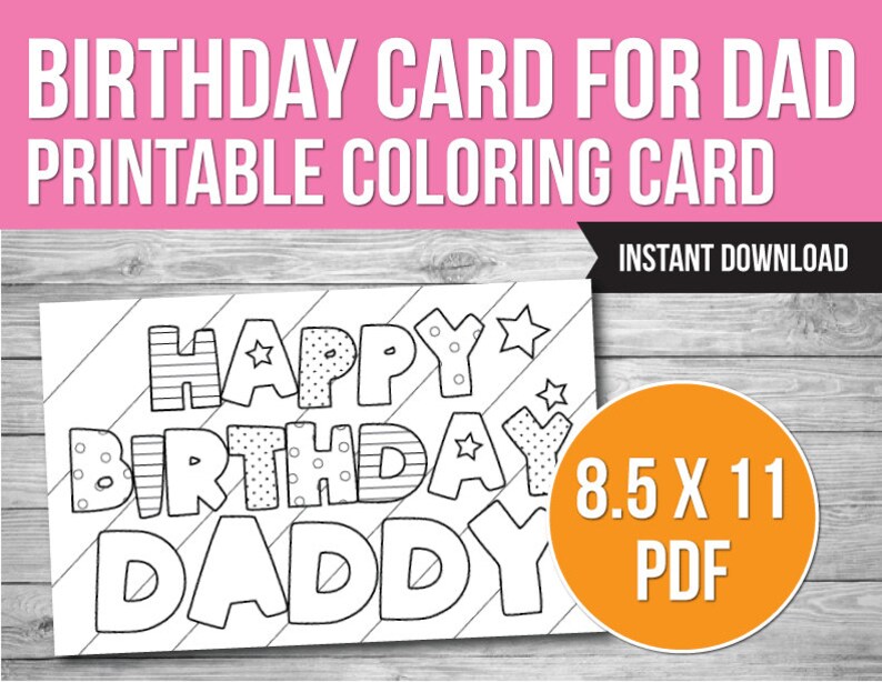 Happy Birthday Daddy Coloring Card Printable Happy Birthday - Etsy