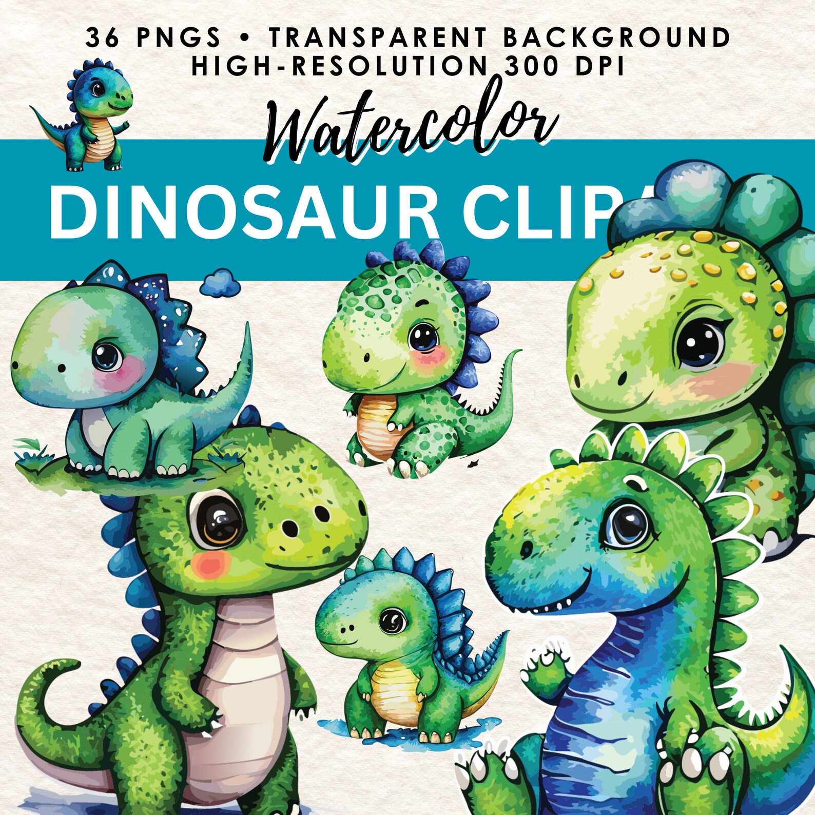 Watercolor Dinosaurs Clipart Bundle (PNG) - Etsy