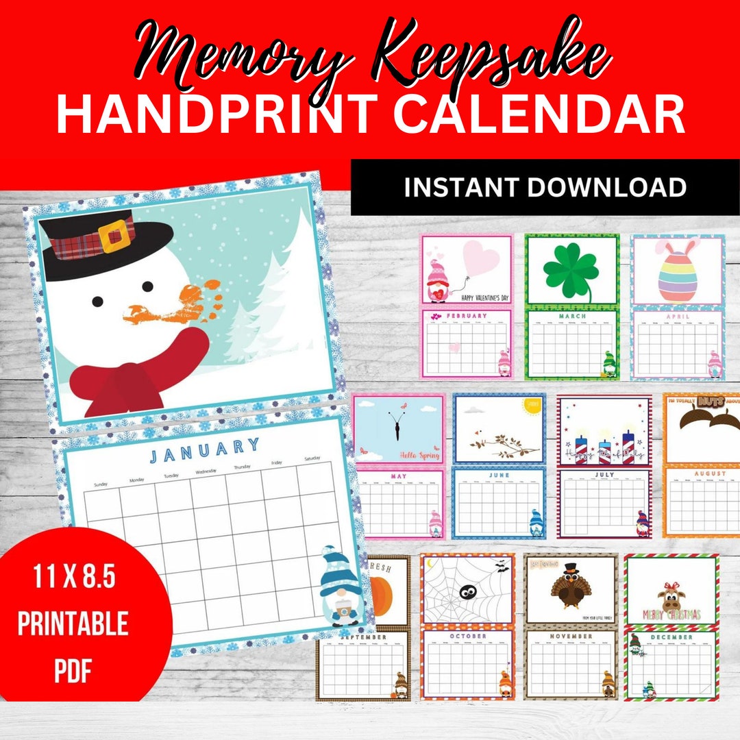 Handprint Art Calendar, Printable Handprint Craft, Handprint Calendar ...