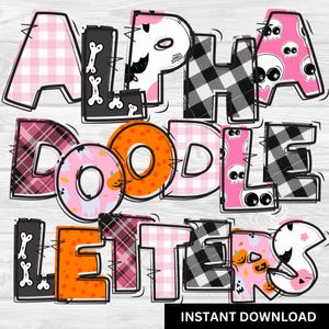 Doodle Font,Halloween Doodle Alphabet Bundle, Halloween PNG Letters, Doodle Alphabet PNG, Pink Halloween Clipart, Witch Ghost Pumpkin Bat