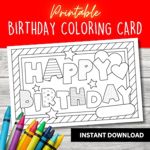 Happy Birthday Coloring Card, Color Your Own Birthday Card, Easy Coloring Cards, Handmade Card, Birthday Coloring Pages