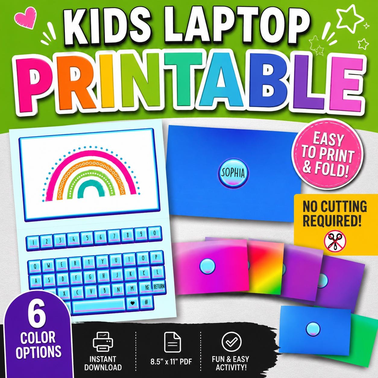 Play Computer Printable Kids Pretend Play Laptop Printable, Editable Name, 8.5x11 (PDF Pattern ...