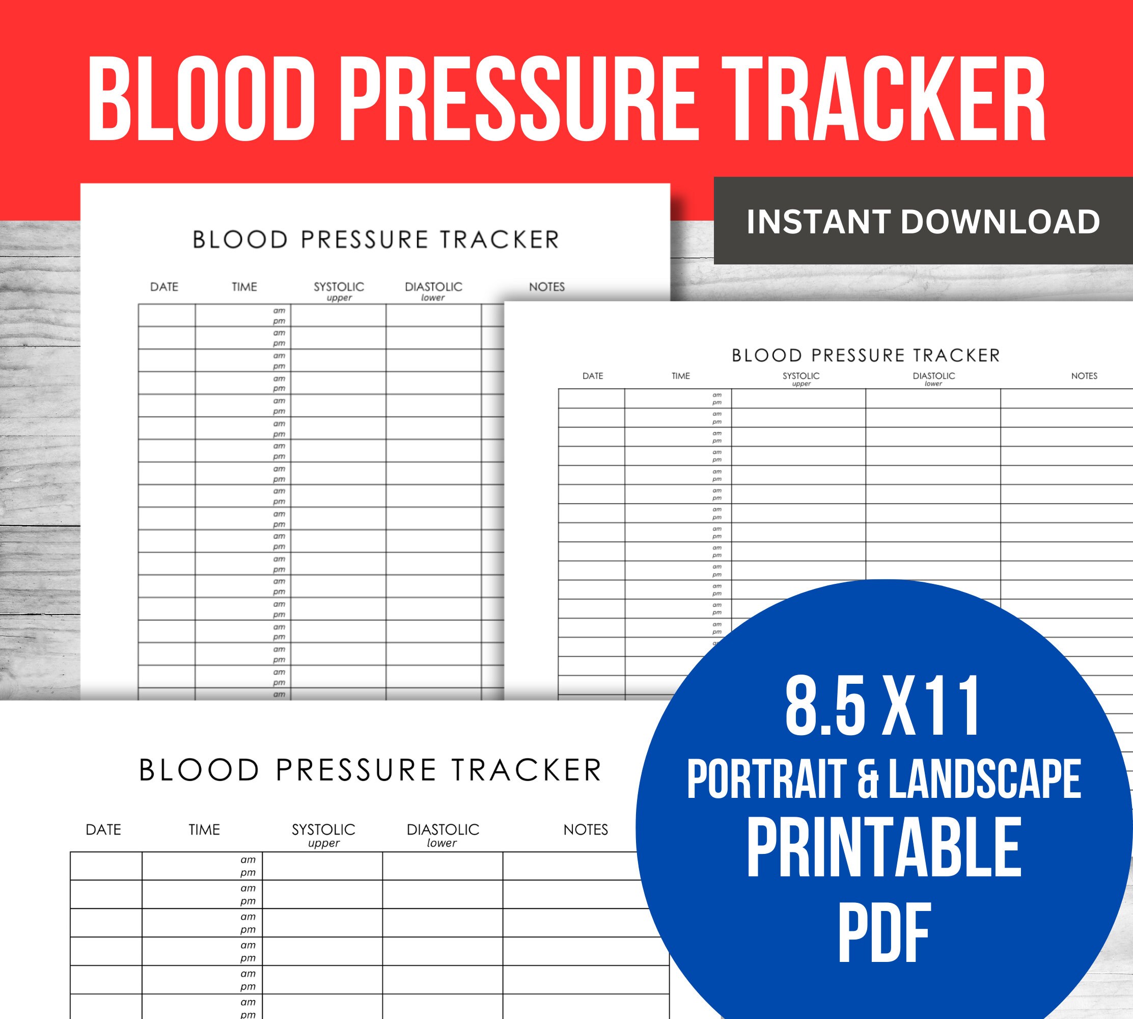 Blood Pressure Log Printable – Editable PDF Tracker, , Medical Health ...