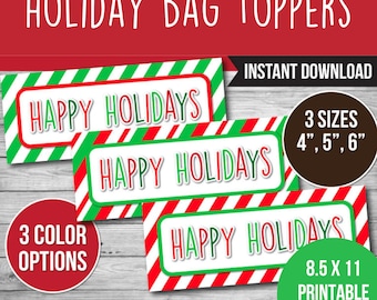 Holiday Bag Topper, Christmas Bag Topper, Santa Bag Topper, Treat Bag Topper, Gift Bag Printable PDF