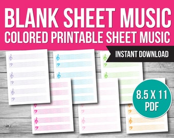 Blank Sheet Music Template, Kids Printable Sheet Music, Blank Sheet Music for Kids, Colored Sheet Music Printable