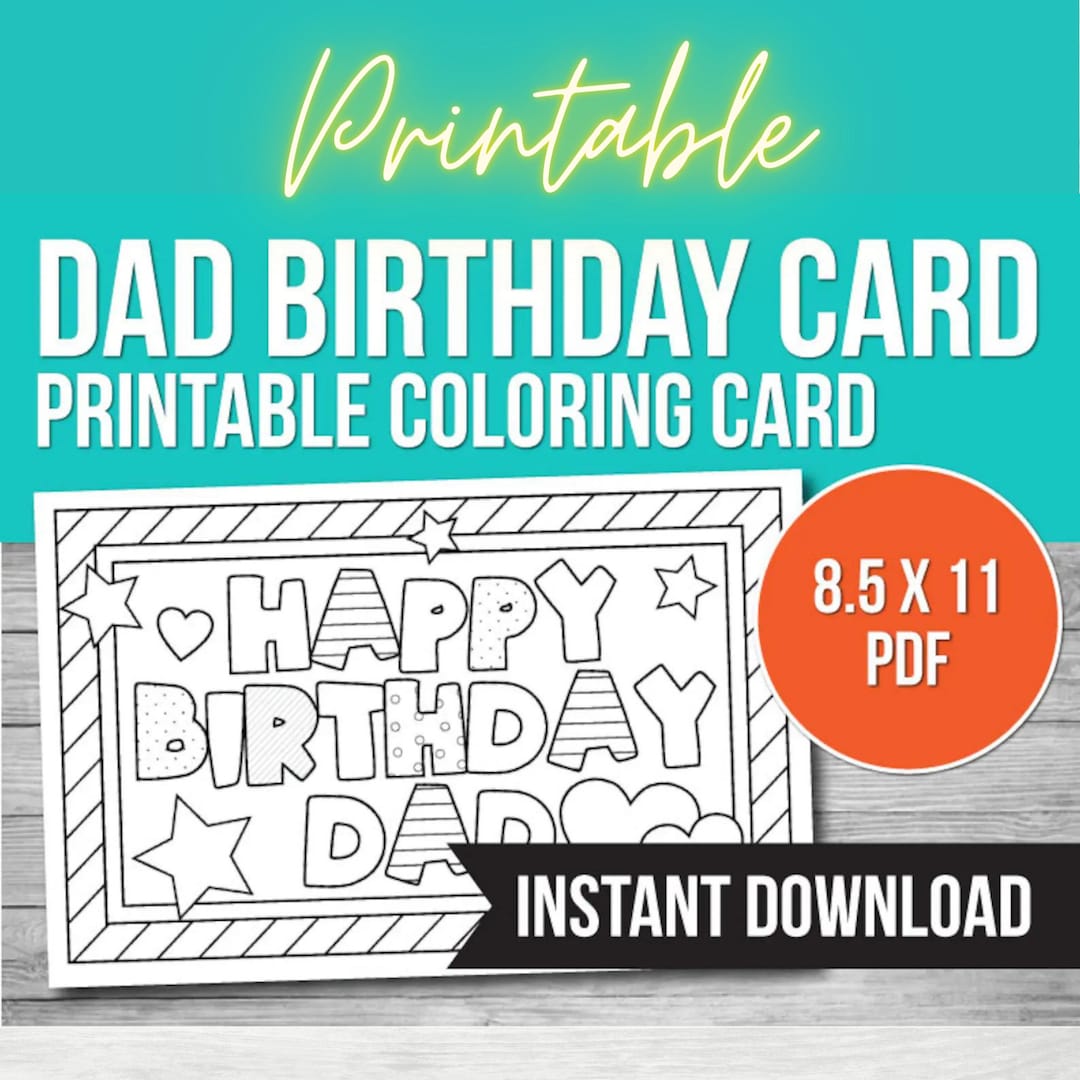 Happy Birthday Dad Coloring Card: Fun Printable Activity (PDF) - Etsy