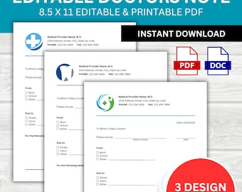 Doctors Note Template, Doctor Note, Doctor Excuse Note, Doctor Note for Work, Doctor Note for School