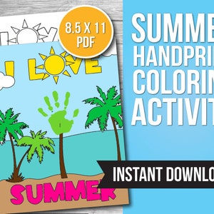 Handprint Craft Art Printable Coloring Activity, Summer Craft Gift, Digital Download, Printable PDF