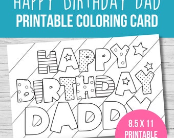 Happy Birthday Daddy, Coloring Card, Printable Birthday Card for Dad, DIY Greeting Card
