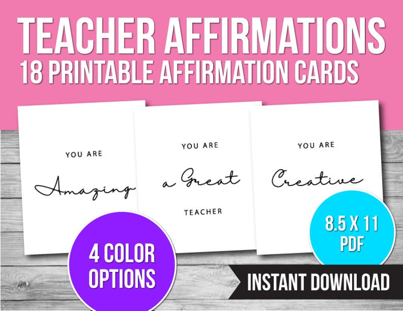 Teacher Affirmation Cards: 18 Printable Self-care Cards (PDF) - Etsy