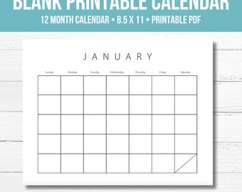Blank 12 Month Calendar: 2026 Calendar Printable 8.5x11 PDF
