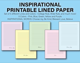 Inspirational Colored Lined Paper Bundle: Wide, College Rule (PDF)