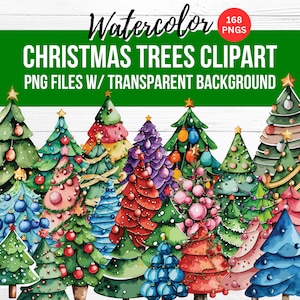 Christmas Tree Watercolor Clipart, Christmas Tree Clipart PNG, Christmas Illustrations PNG