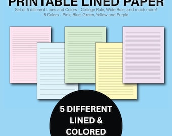 Printable Colored Lined Paper Set: College & Wide Rule (PDF)