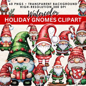 Christmas Gnome Clipart Bundle, Watercolor Christmas PNG, Cute Holiday Sublimation Designs, Gnome Christmas Clip Art