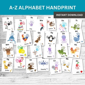 ABC Handprint Craft, A-Z Alphabet Handprint Footprint Book, Preschool Classroom Printable PDF Memory Book