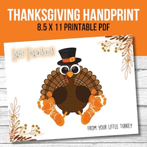 Thanksgiving Footprint Art Craft, Kids Baby Toddler Keepsake, Printable DIY Card Digital Download