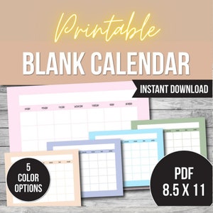 Printable Blank Calendar, 2025 Printable Calendar, Monthly Calendar, Digital Download, Printable PDF