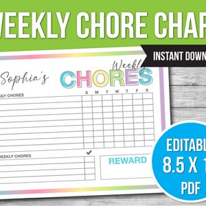 Editable Kids Chore Chart: Responsibility Chart, Printable PDF (8.5x11)