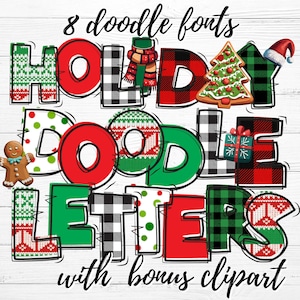 Christmas Doodle Letters PNG Files: Holiday Alphabet Clipart (Digital Download)